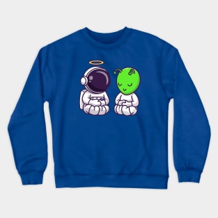 Cute Astronaut Angel Meditation Yoga With Alien Cartoon Crewneck Sweatshirt